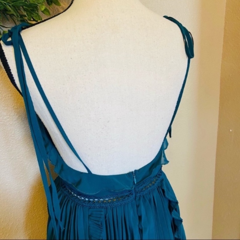 NWOT Lulus Never a Dull Moment Emerald Green Pleated Tie-Strap Midi Dress - Picture 6 of 12